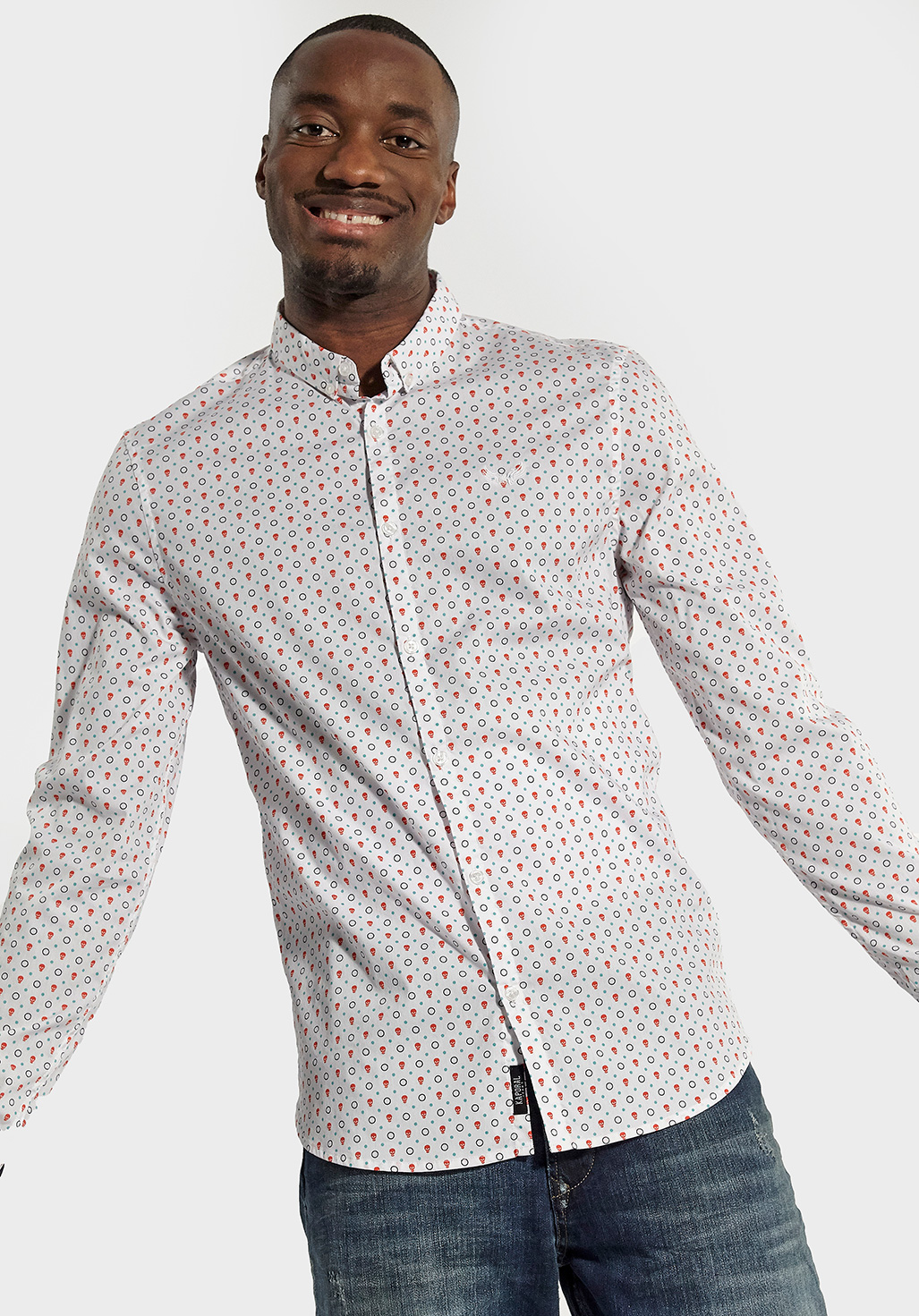 Chemise blanche avec imprimé allover à manches longues coupe slim