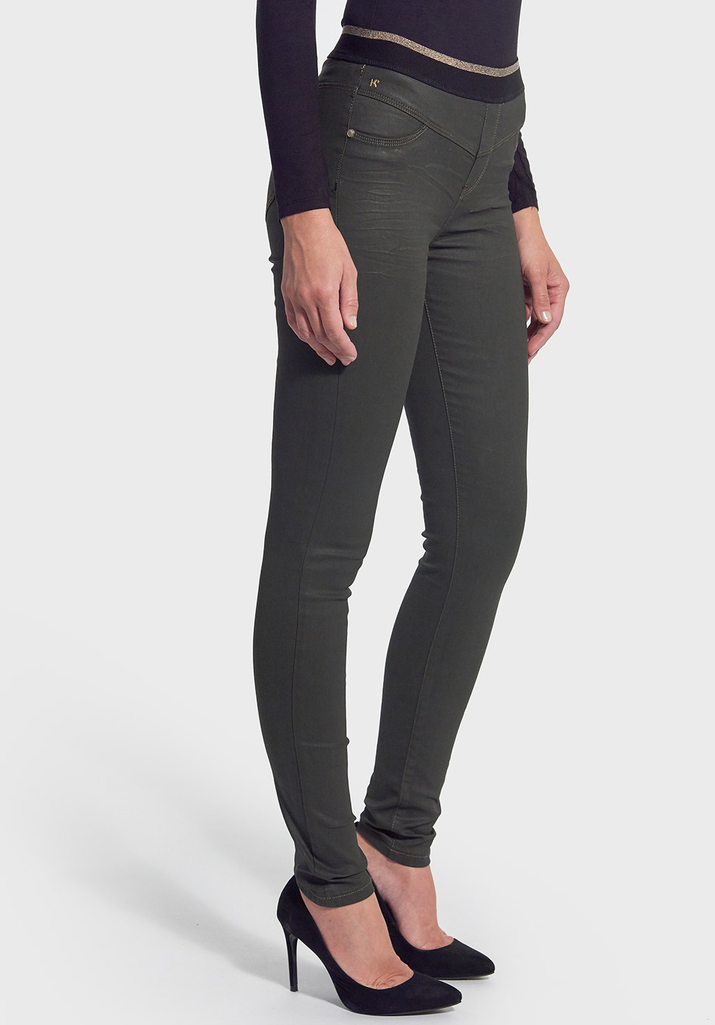 Women's khaki wet-look jeggings Sable - Kaporal