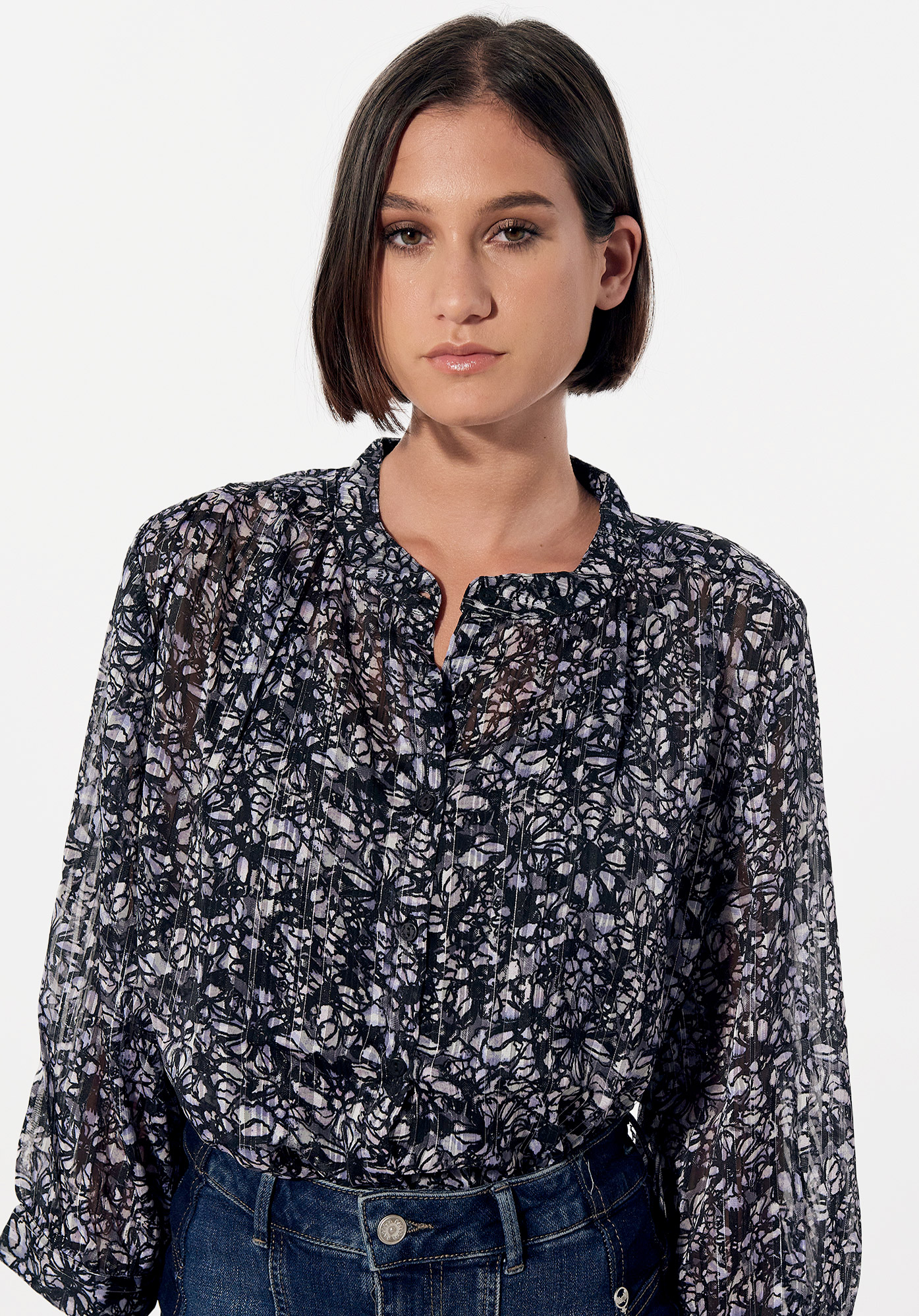 Blouse Bleue Fleurie Femme En 100 Polyester Recyclé Vorow Kaporal 2832