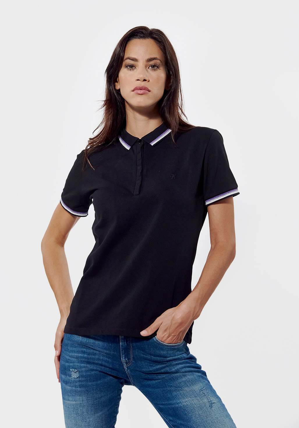 female black polo shirt